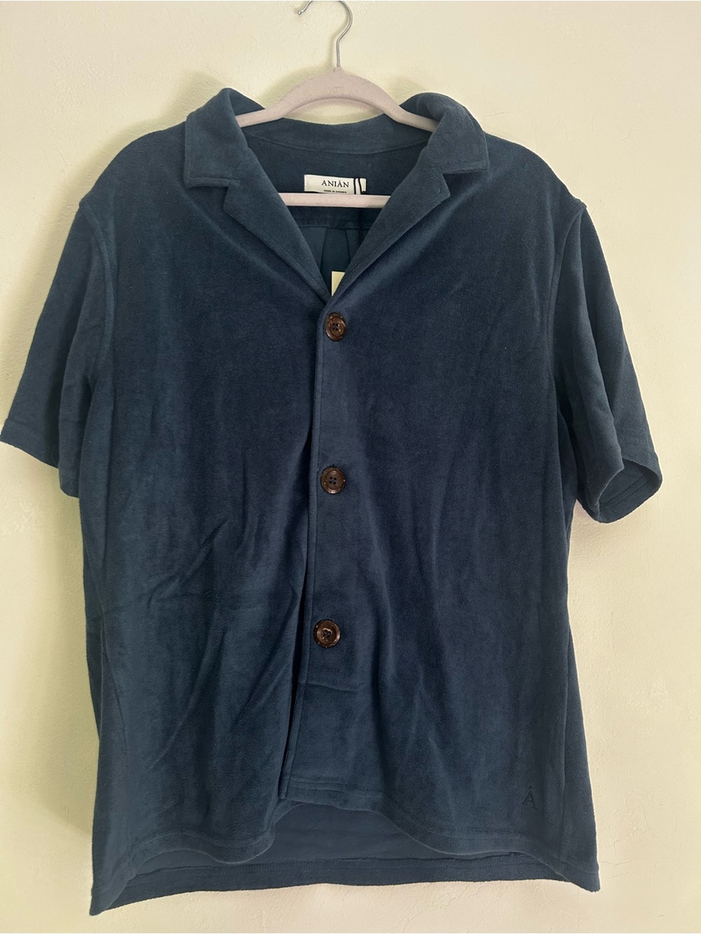 ANIAN NWT Men’s Marine-Blue Short-Sleeve Button Front Casual Shirt Size M